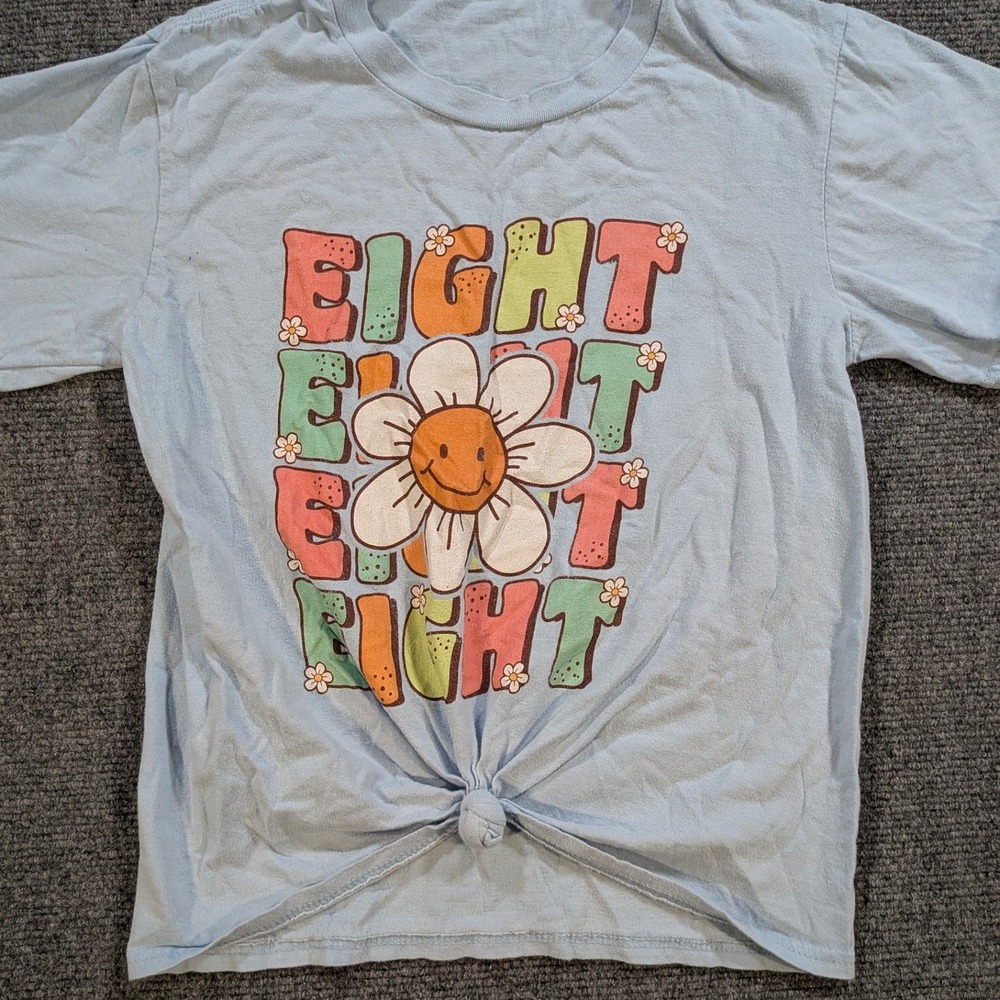 Birthday Number 8 Girls Floral T Shirt Medium